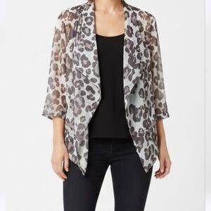 Chico’s Open Front Jacket Women’s Size S Gray Animal Print 3/4 Sleeve Lightweigh
